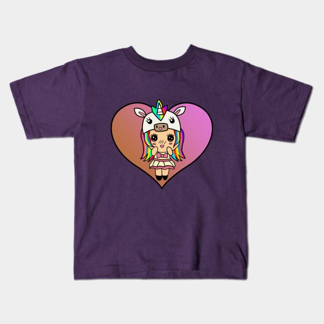 Kawaii Unicorn Kids T-Shirt by Duskrose